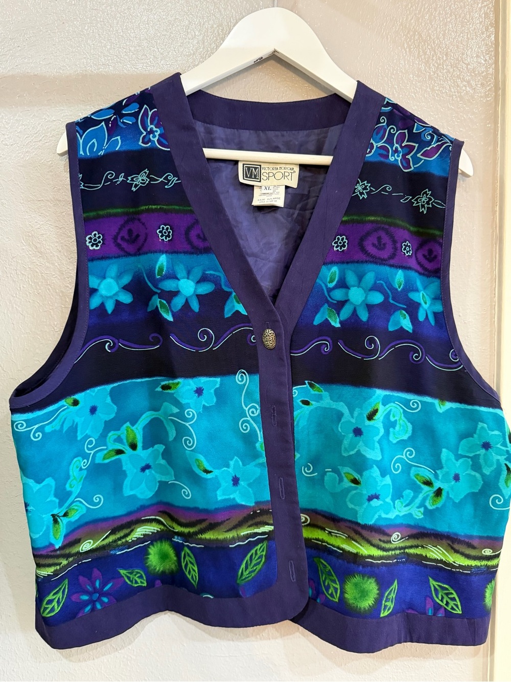 Vintage VM Sport Floral Button Front Vest in Teal & Purple